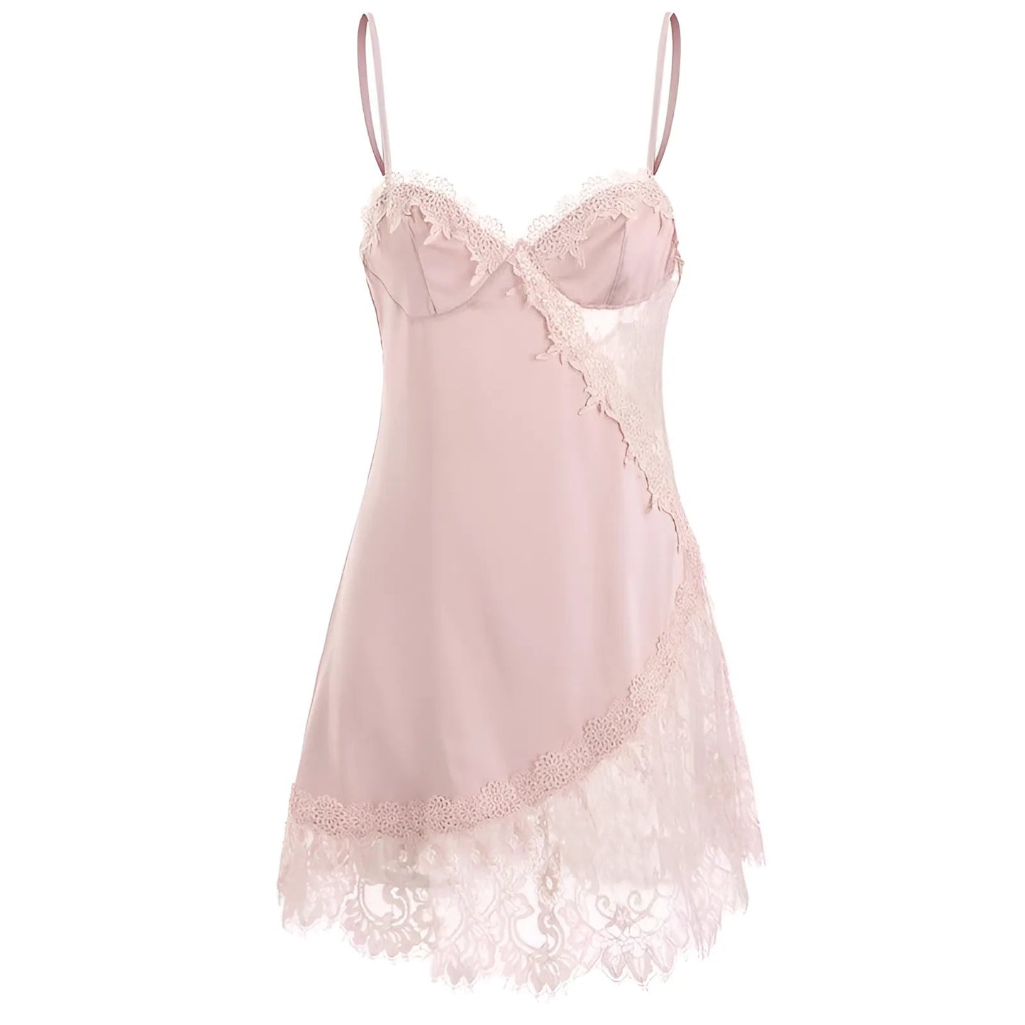 Pink Silk Nightdress with Lace Embellishments