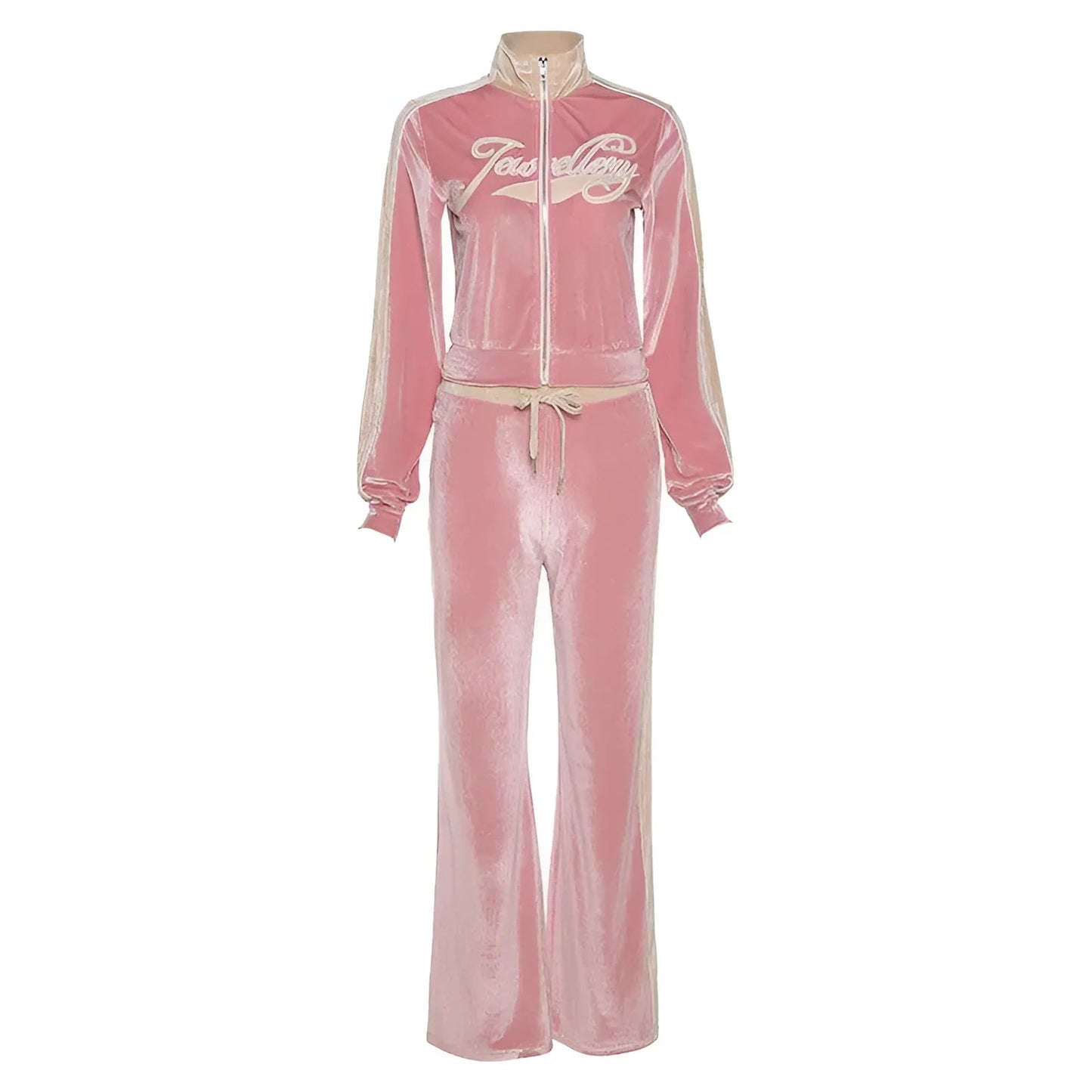 Pink Velvet Tracksuit Set with Text