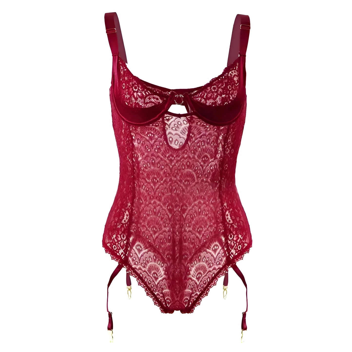 Plus Size Lace Bodysuit with Waist Strap
