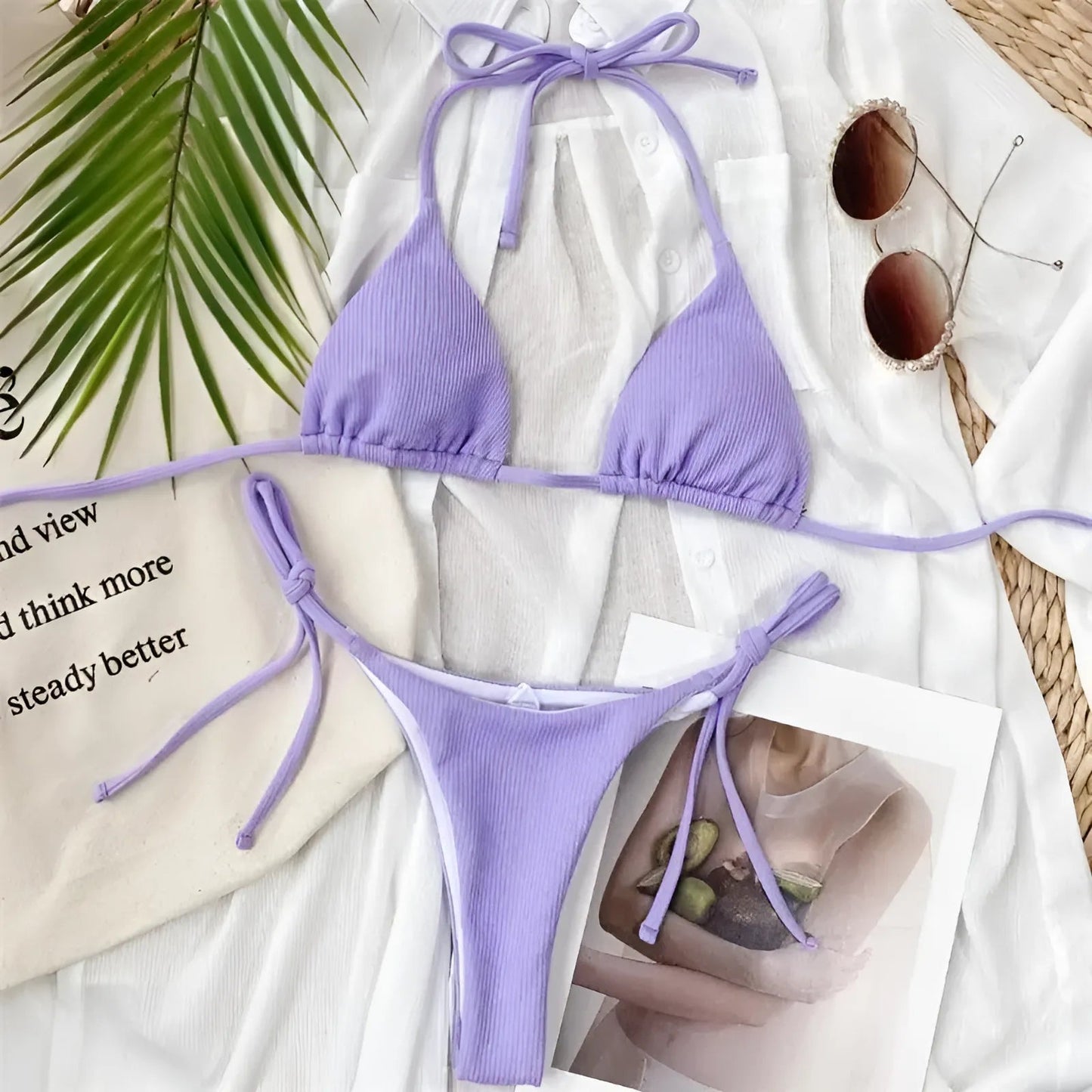 Purple Classic Two-Piece Swimsuit with Ties