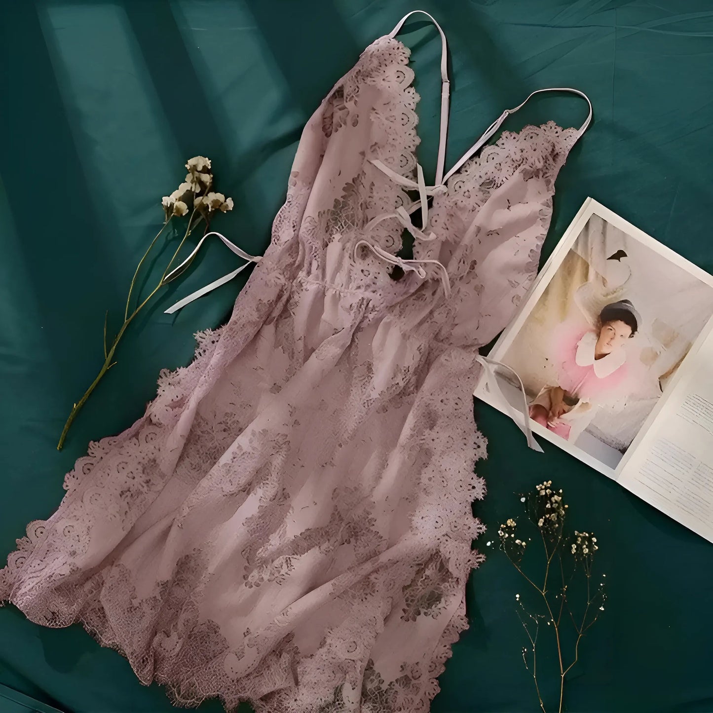 Purple Lace Nightdress in Mid-Length