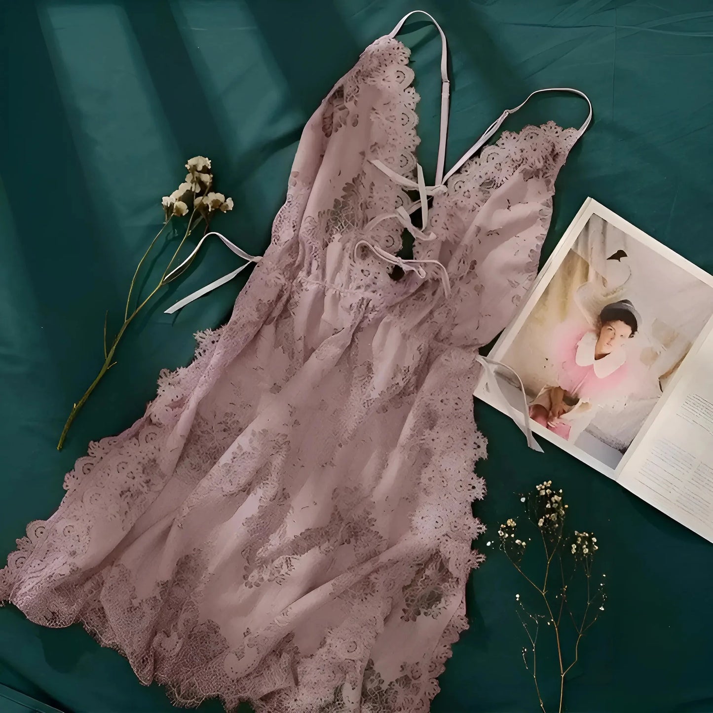 Purple Lace Nightdress in Mid-Length