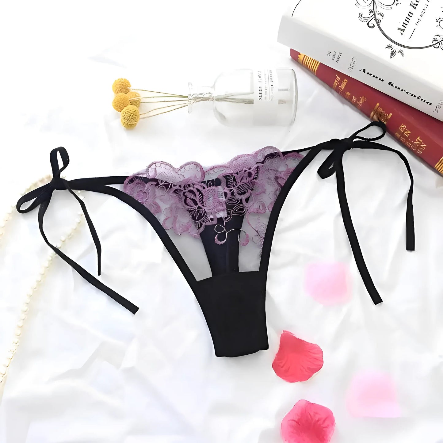 Purple Lace String Thong with Hip Ties
