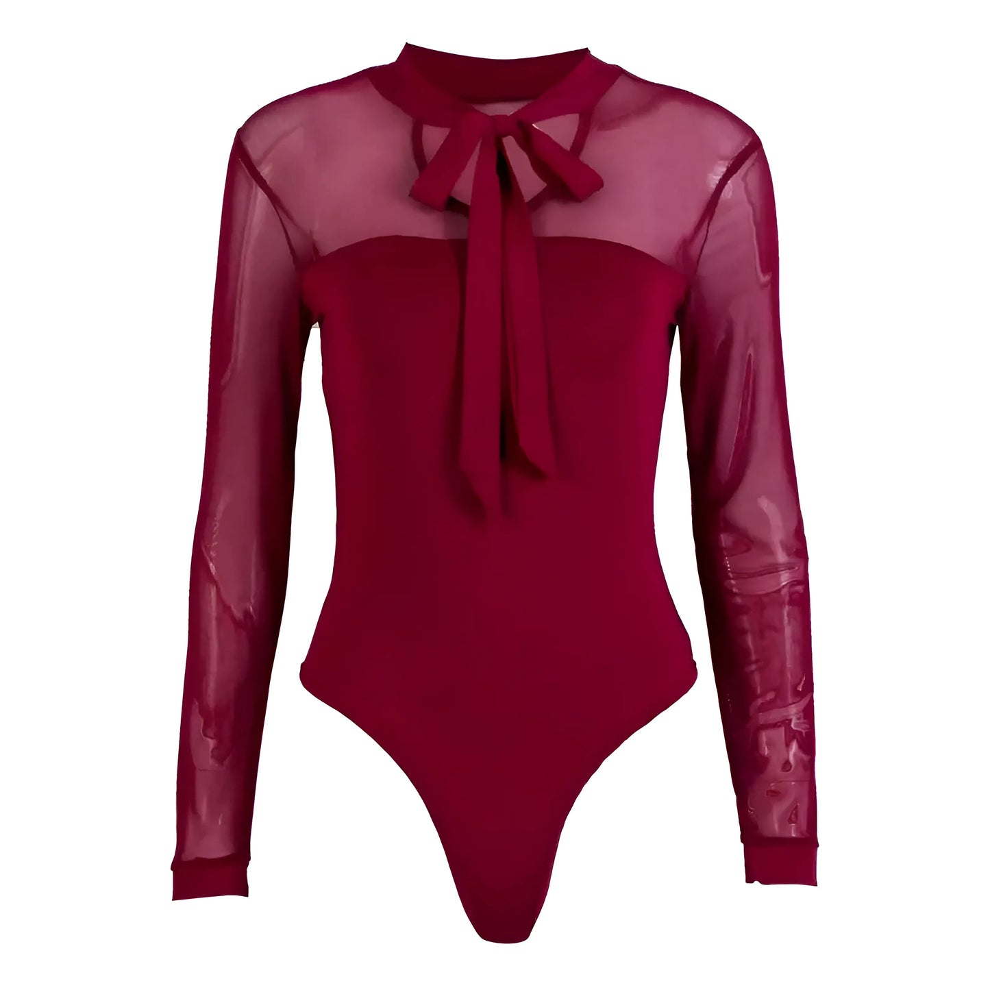 Red Collared Bodysuit with Neck Tie