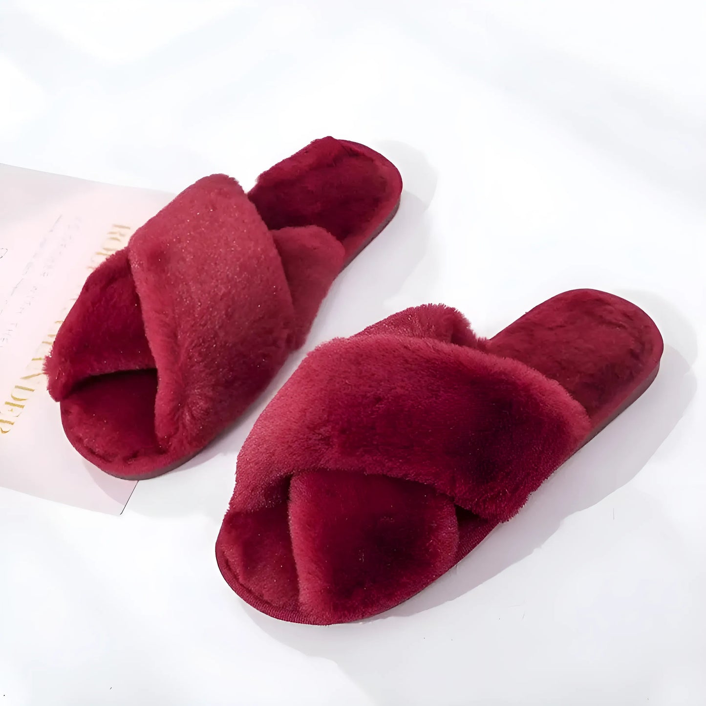 Red Fluffy Women's Slippers
