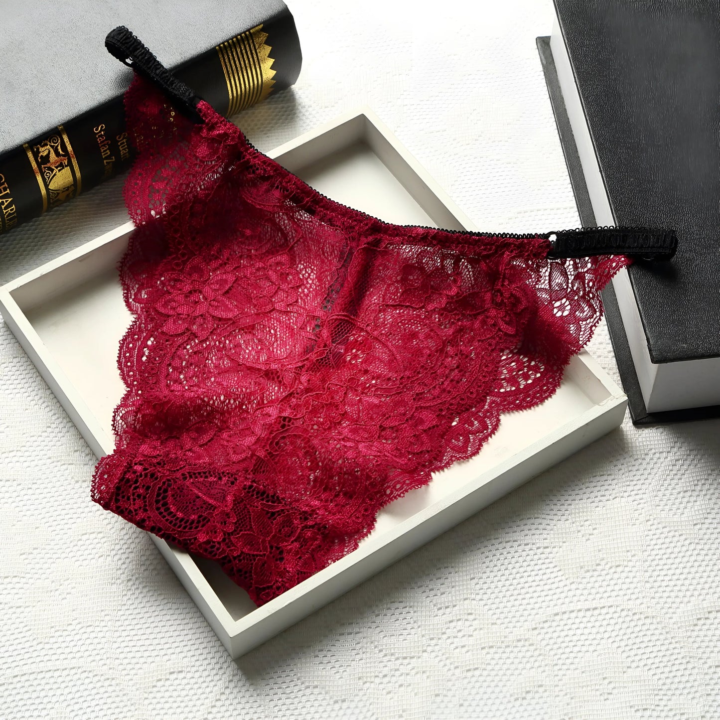 Red Lace Hipster Briefs with Side Straps