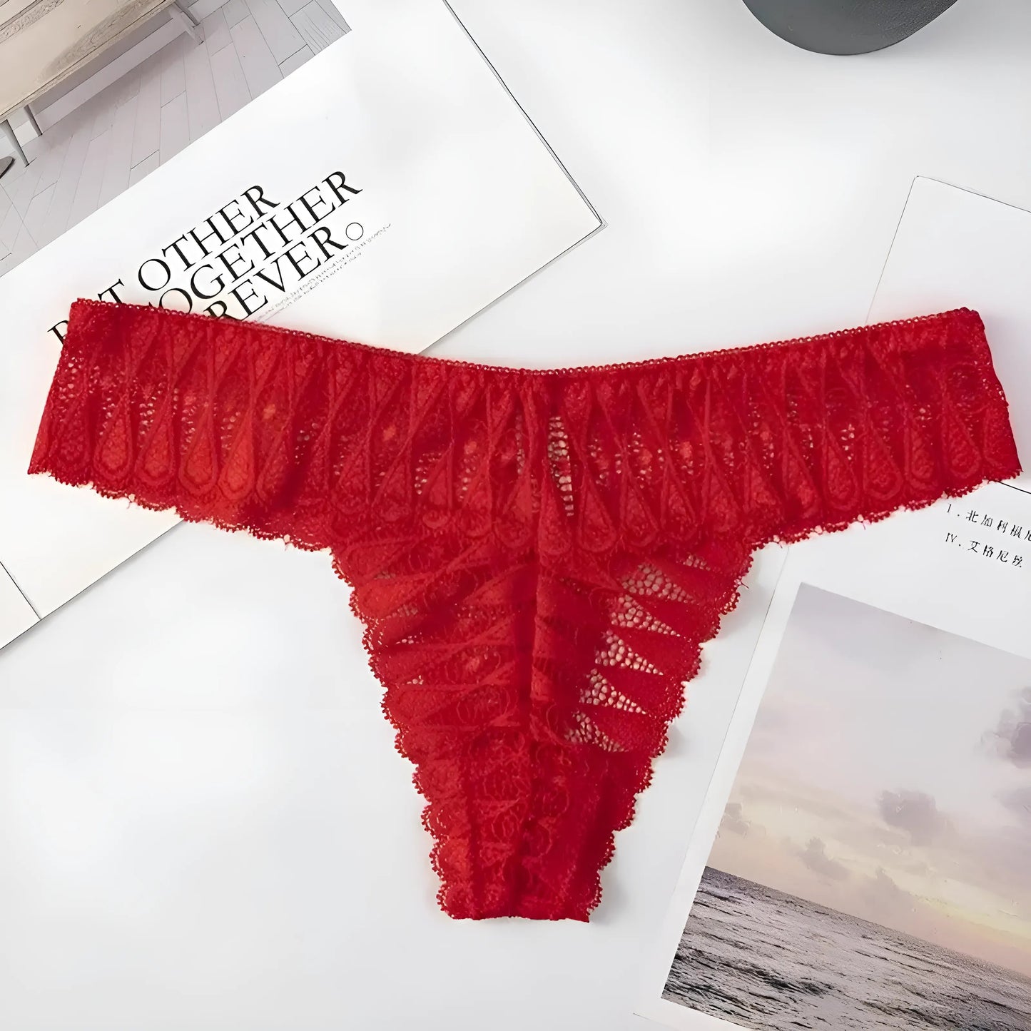 Red Lace Knickers with a Wider Waistband