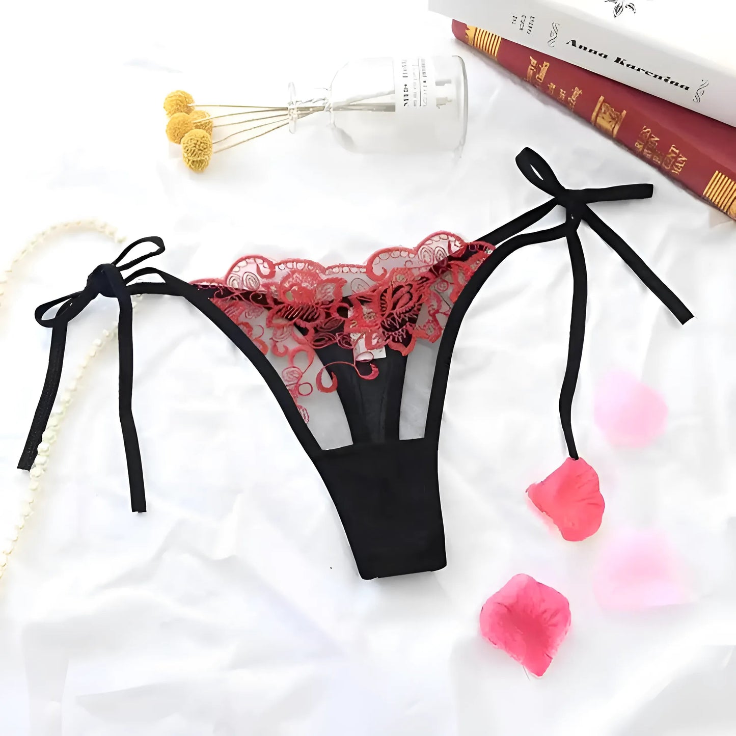 Red Lace String Thong with Hip Ties