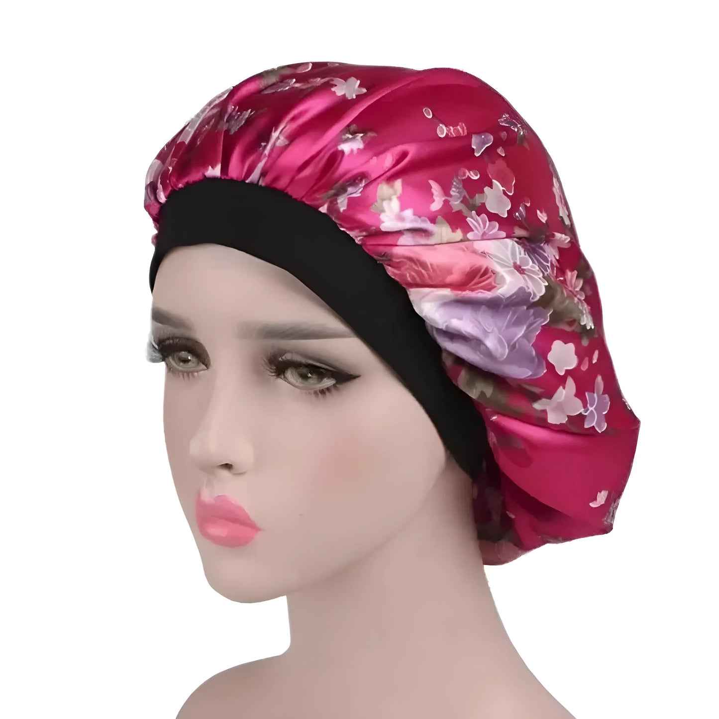 Red Satin Floral Sleep Cap