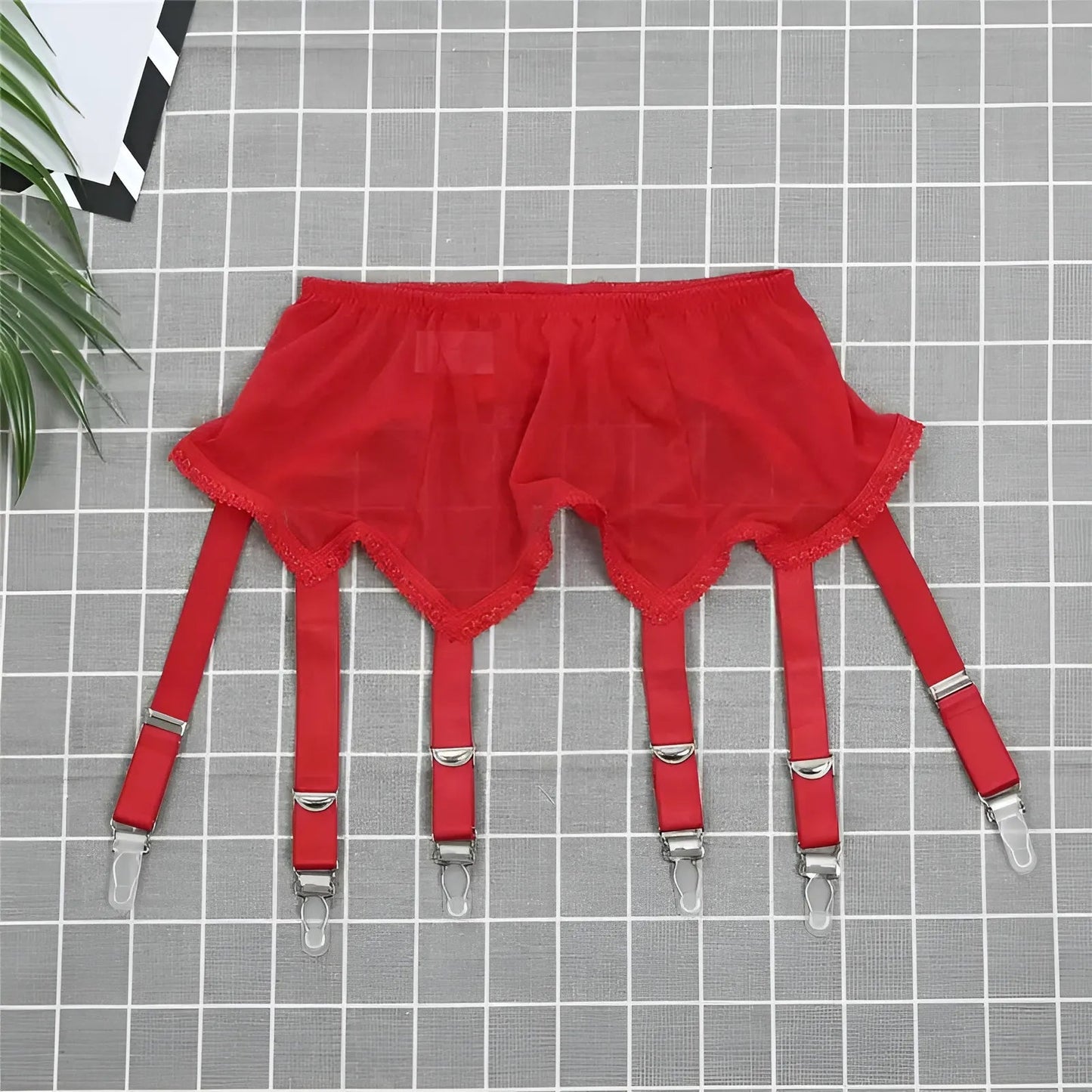 Red Suspenders for Stockings with Clips