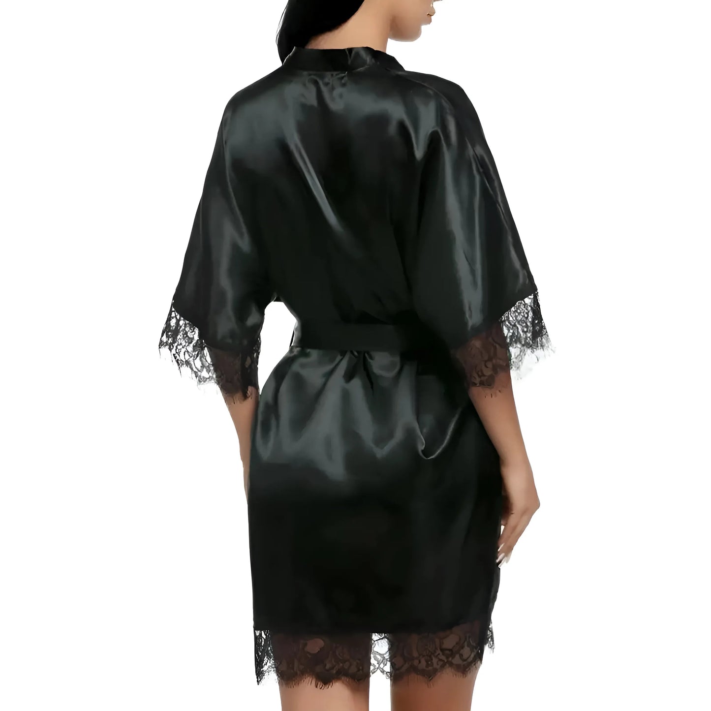 Satin Robe with Lace Trim