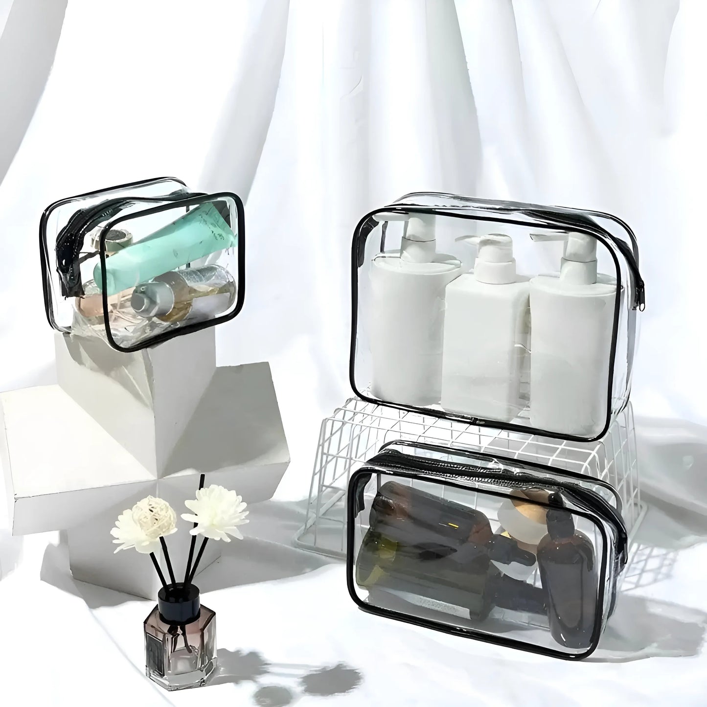Transparent Cosmetic Bag with Black Trim
