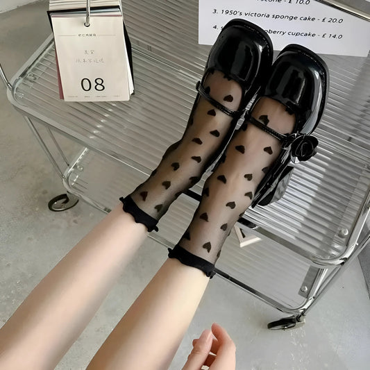 Transparent Heart Print Socks