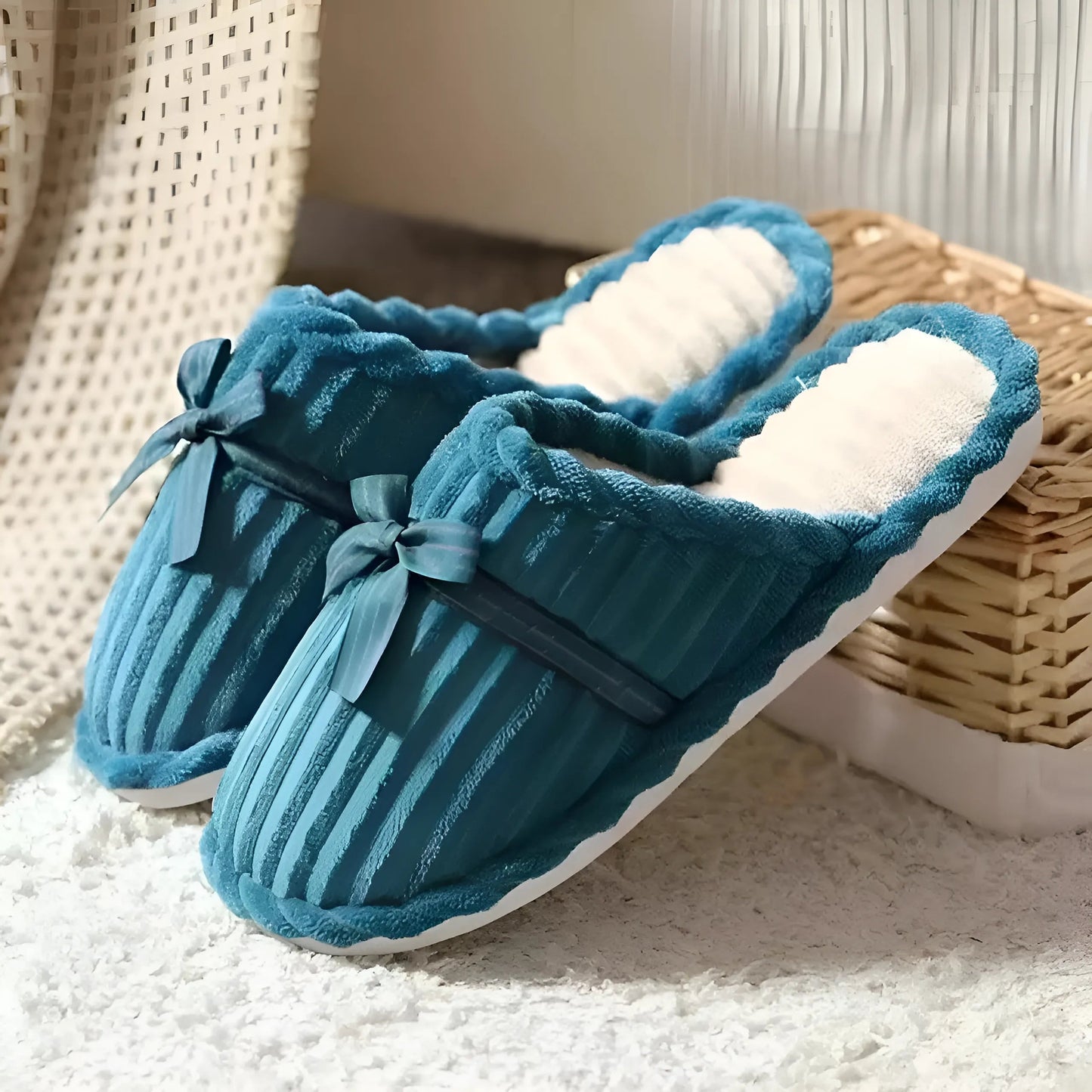 Turquoise Home Slippers with Bow