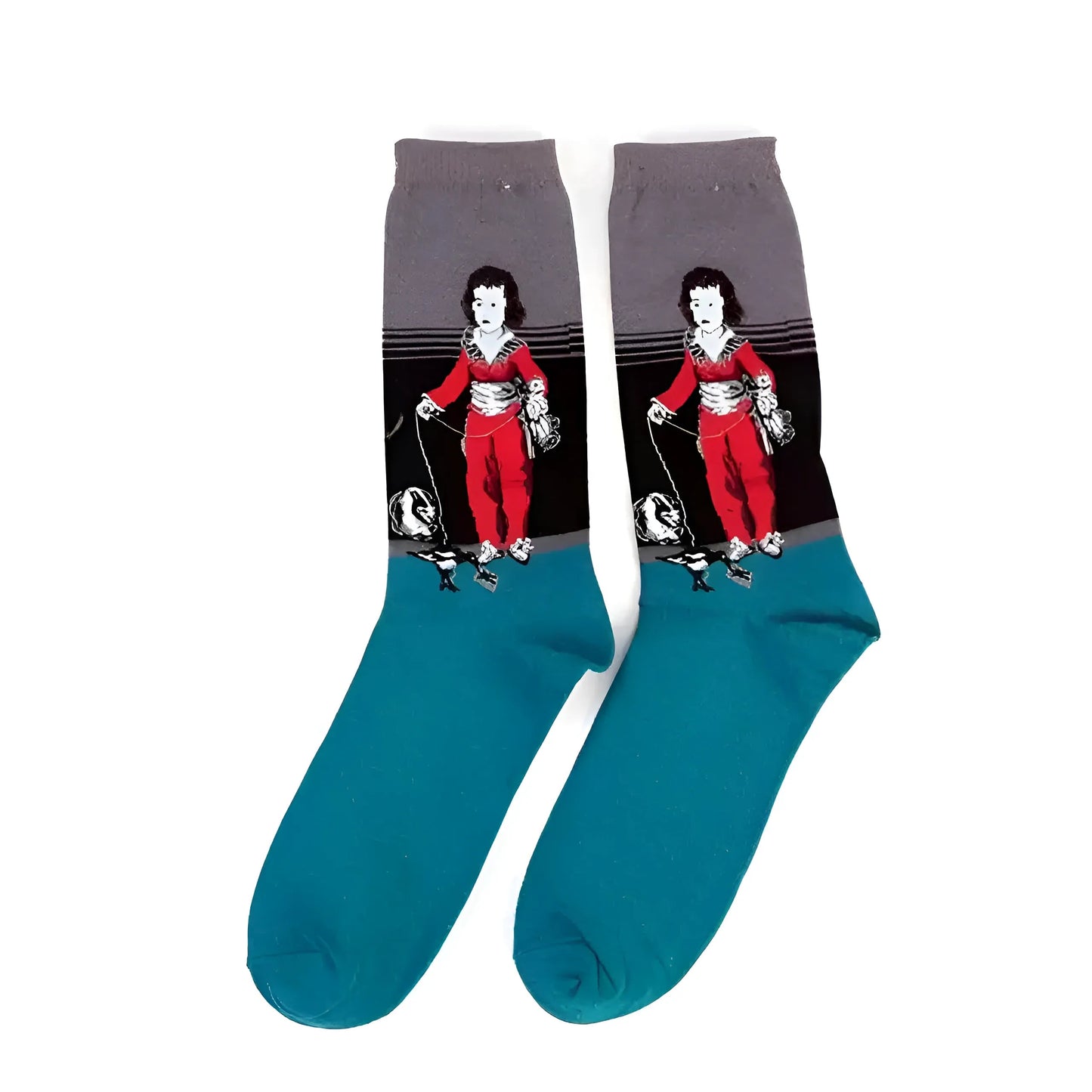 Turquoise Long Socks with Artistic Designs