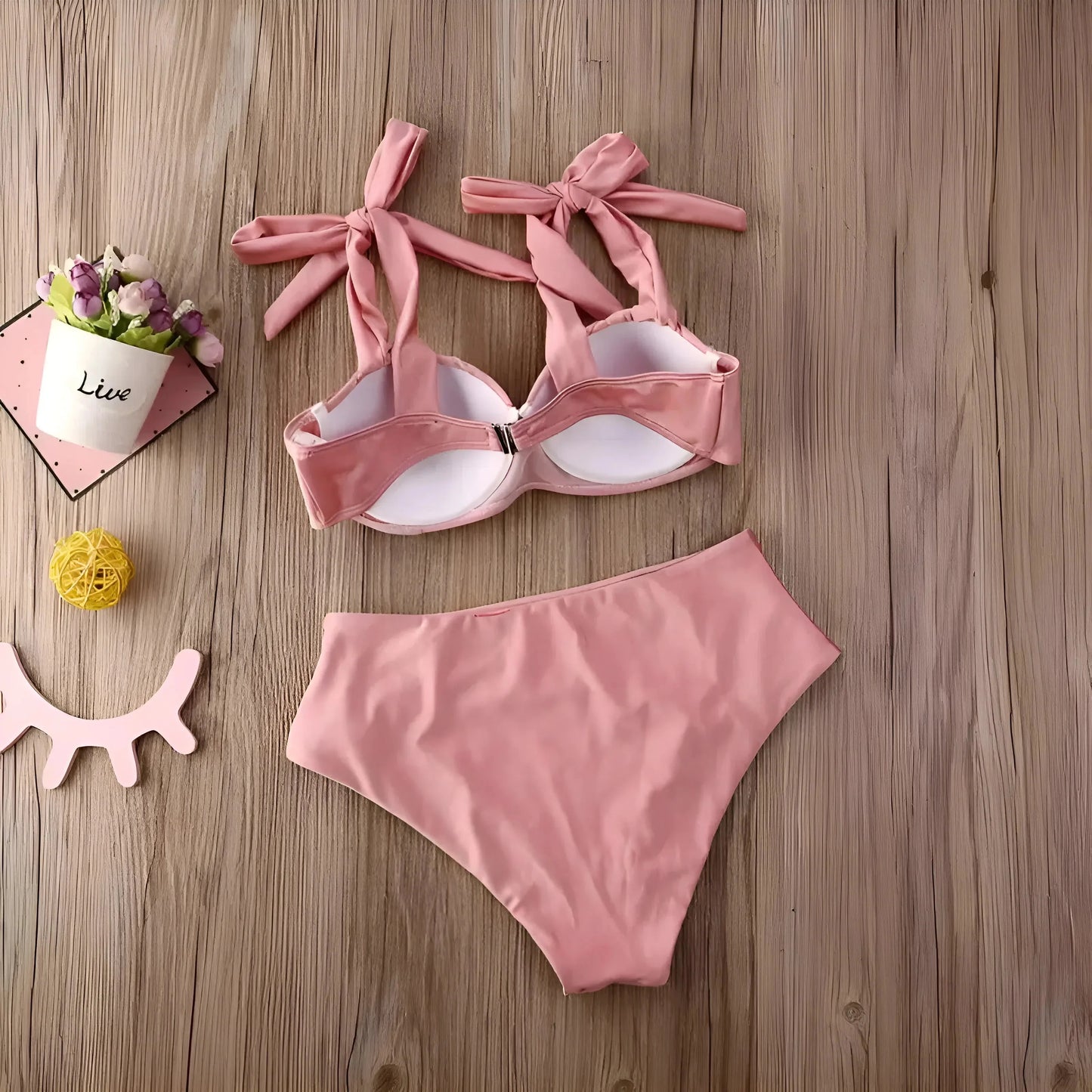 Two-Piece Swimsuit with Ruching and Tied Straps