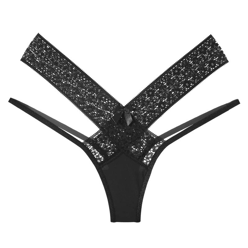 Lace thong with decorative straps
