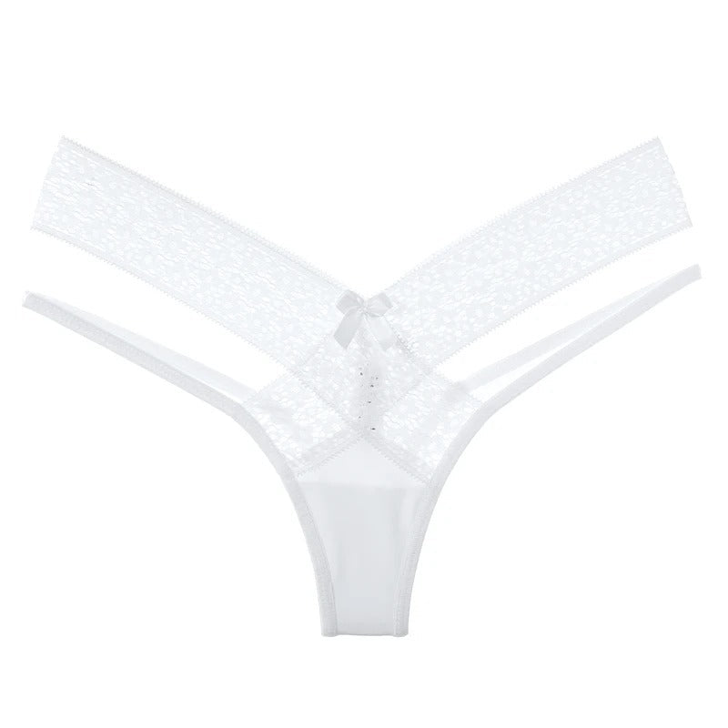 Lace thong with decorative straps
