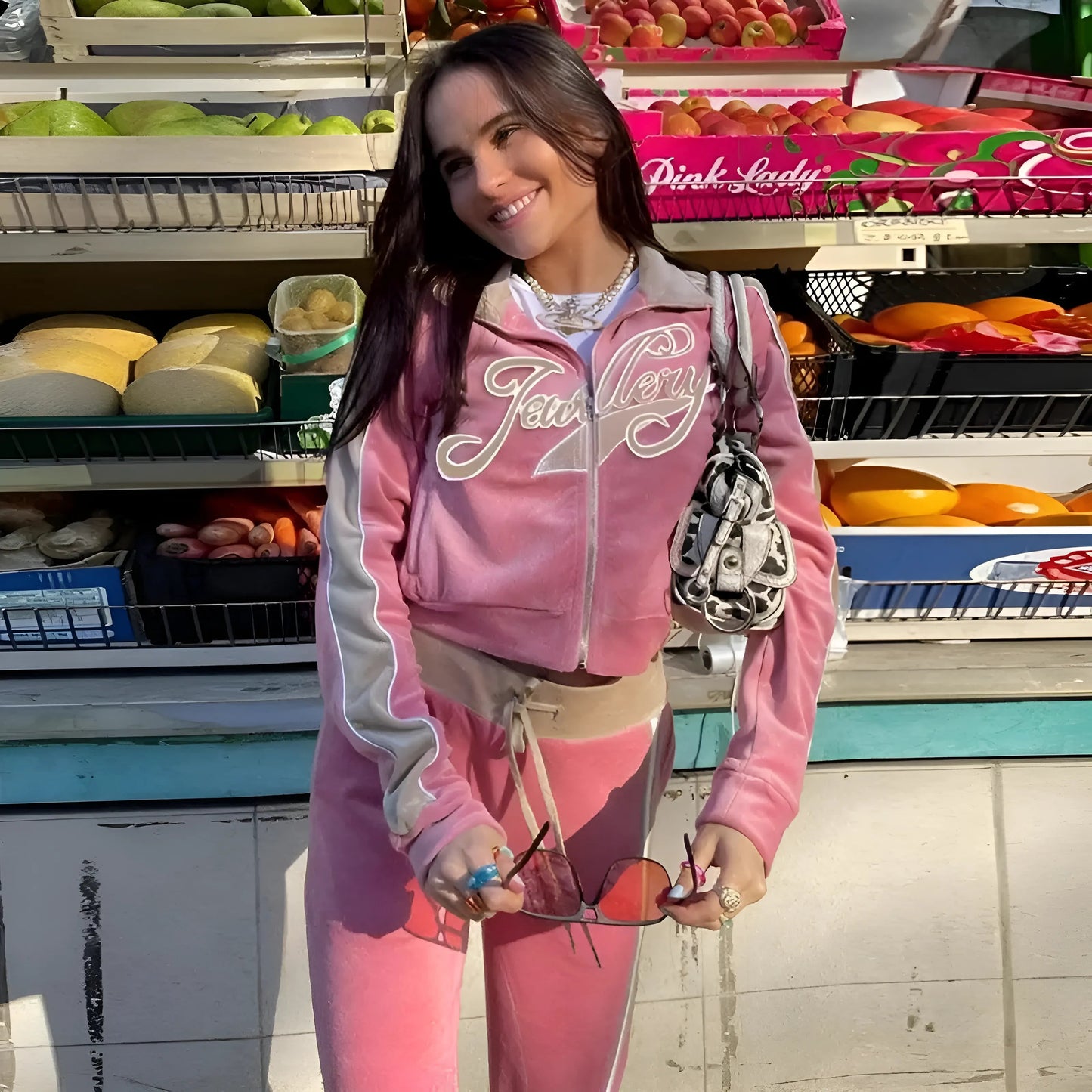 Velvet Tracksuit Set with Text