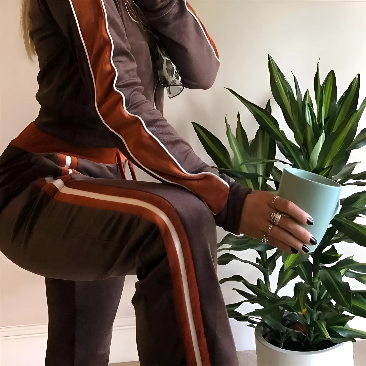 Velvet Tracksuit Set with Text