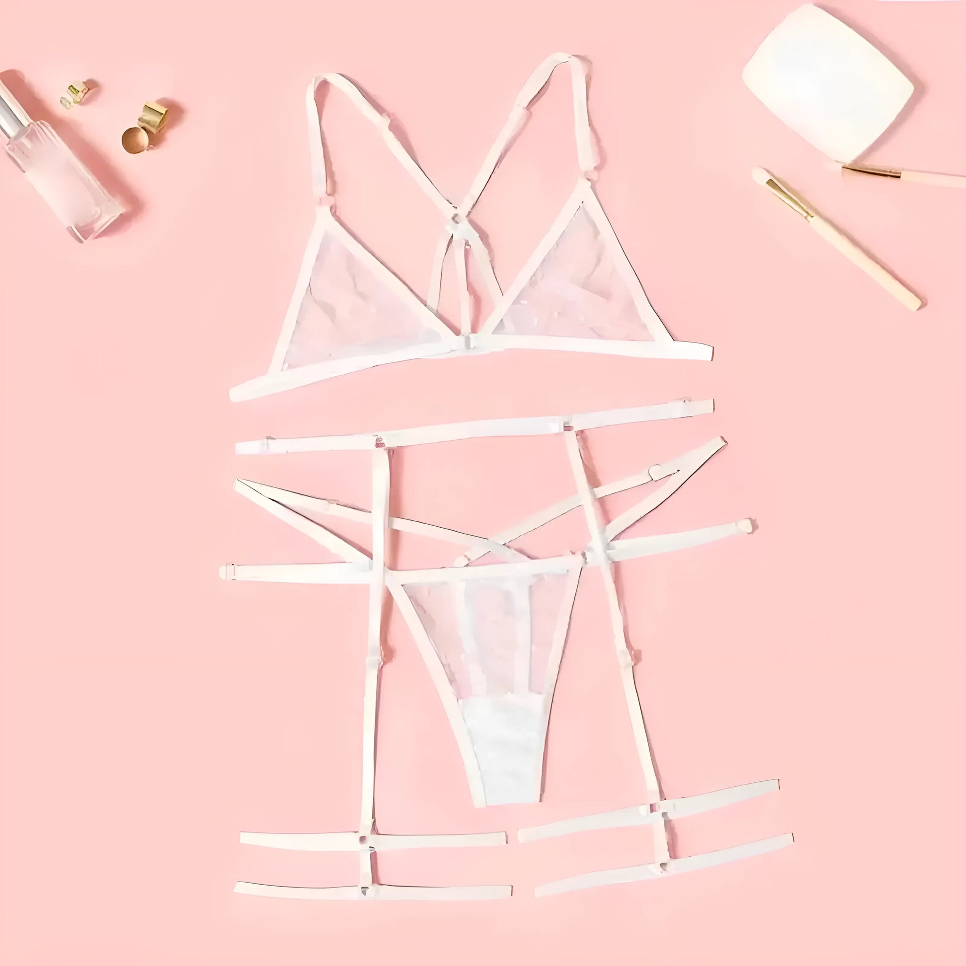 White 3-Piece Polka Dot Lingerie Set