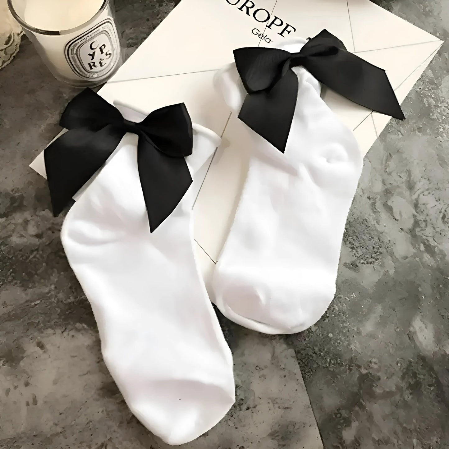 White Ankle Socks with Decorative Bow