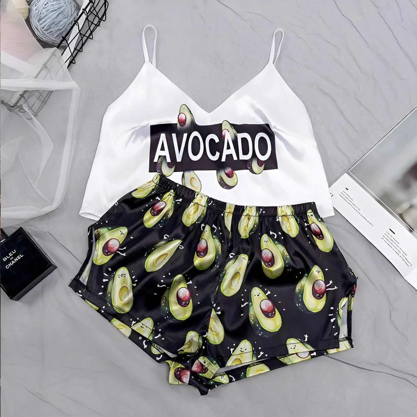 White-Black Two-Piece Women's Avocado Pyjama Set