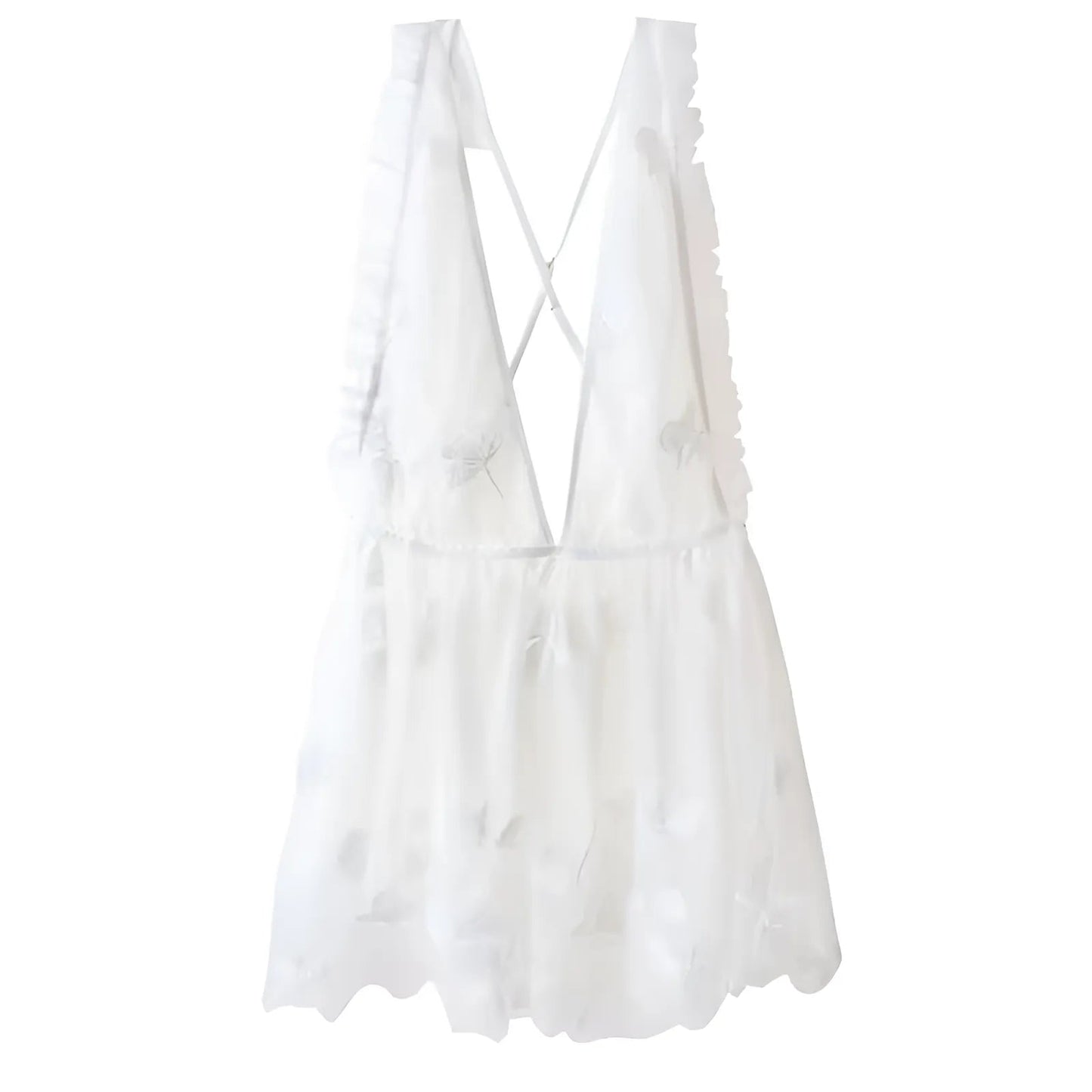 White Bridal Nightdress with Deep V-Neck