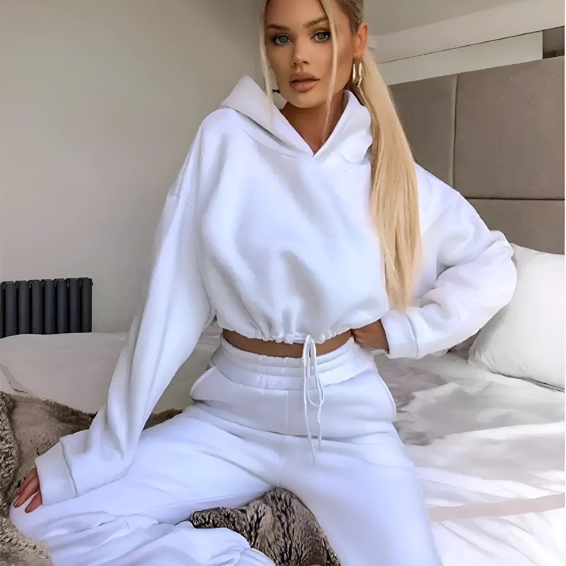 White Casual Short-Sleeve Tracksuit Set