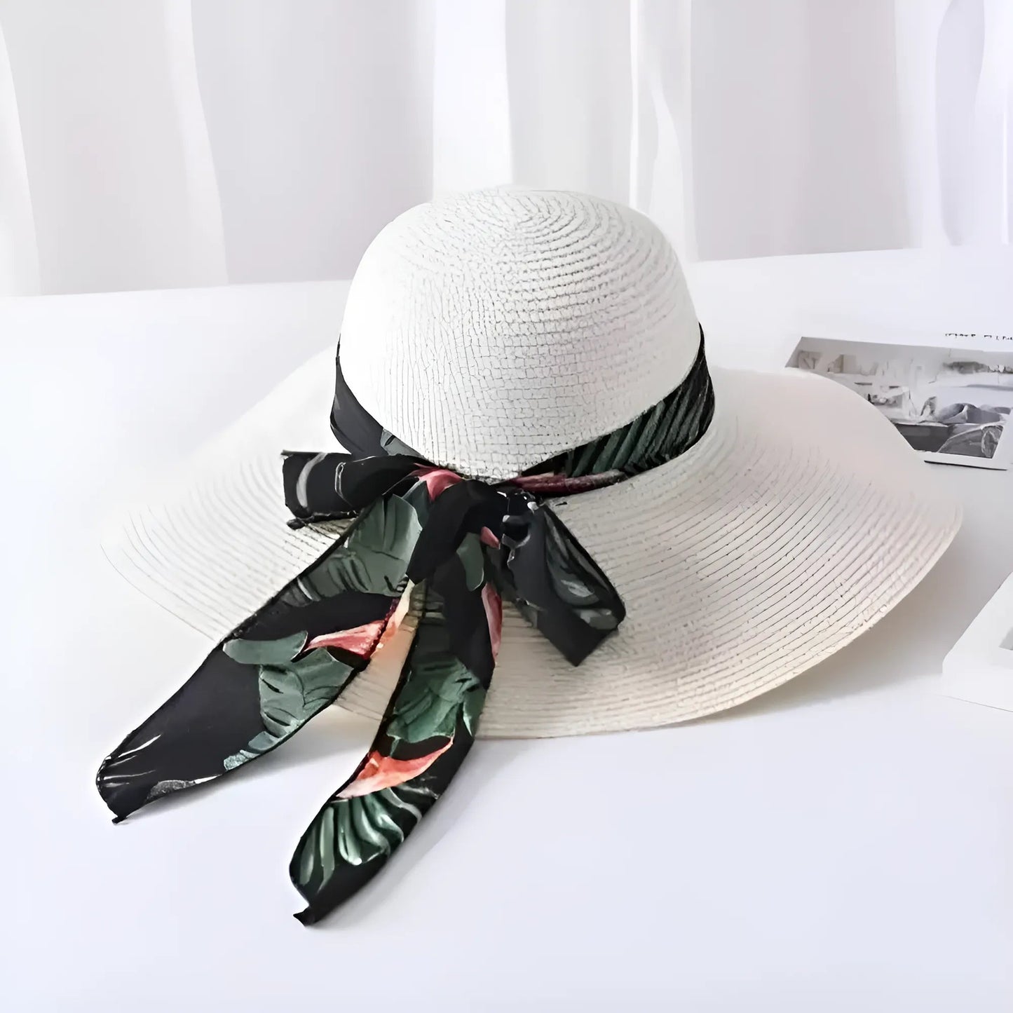 White Decorative Ribbon Beach Hat