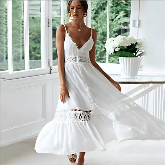 White Lace-Effect Beach Dress with Straps