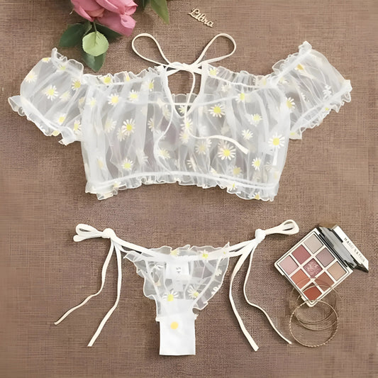 White Lace Lingerie Set with Thong