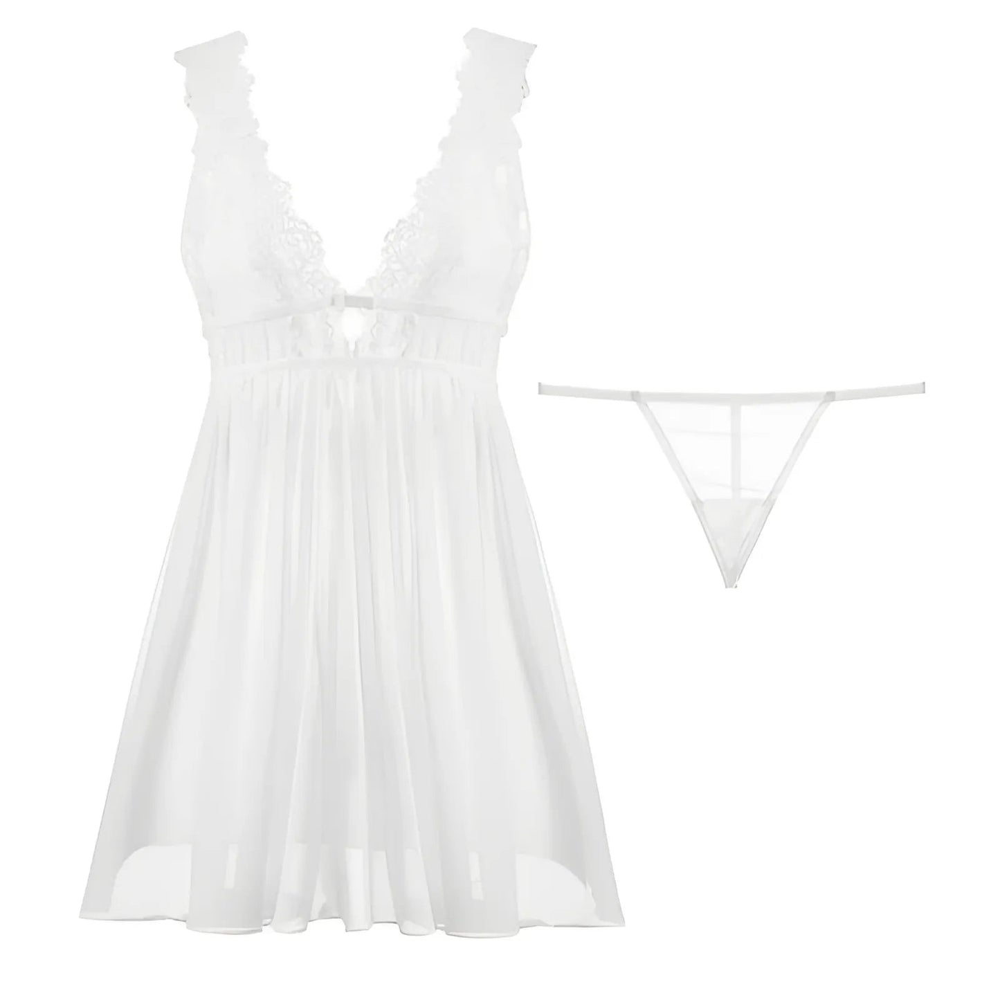White Lace Nightdress with Deep V-Neck