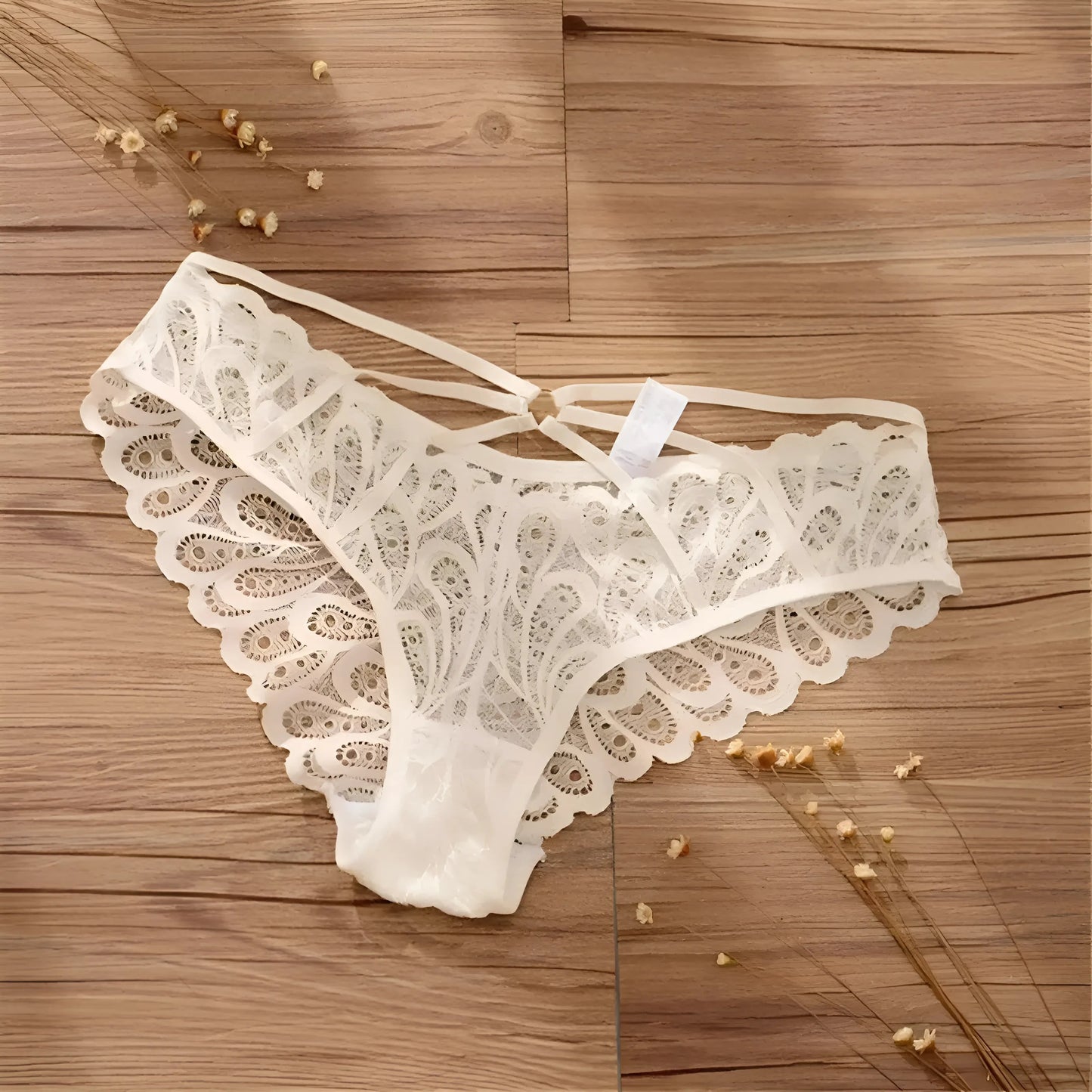 White Lace Tights with Decorative Stripes