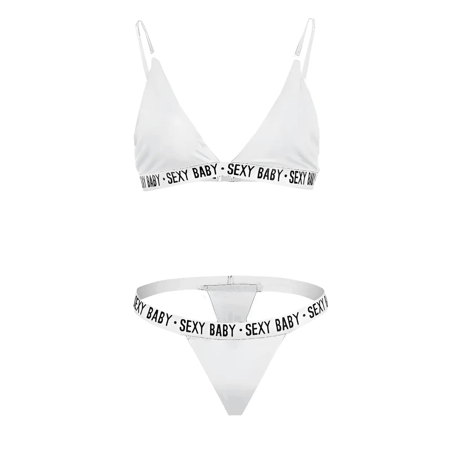 White Lingerie Set with 'SEXY BABY' Print