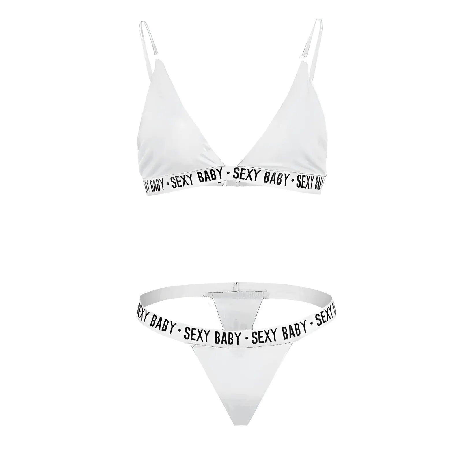 White Lingerie Set with 'SEXY BABY' Print