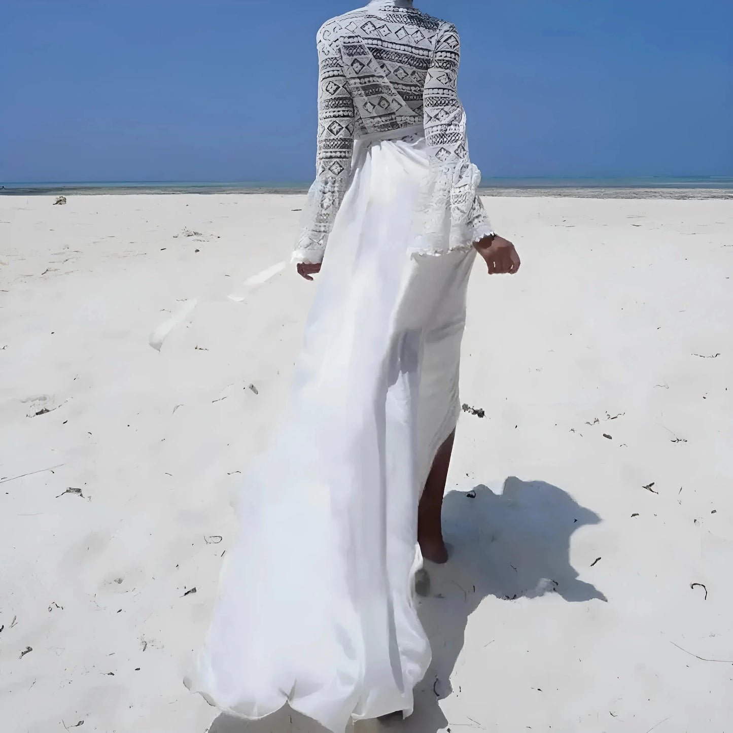 White Long Beach Kimono with Lace Top