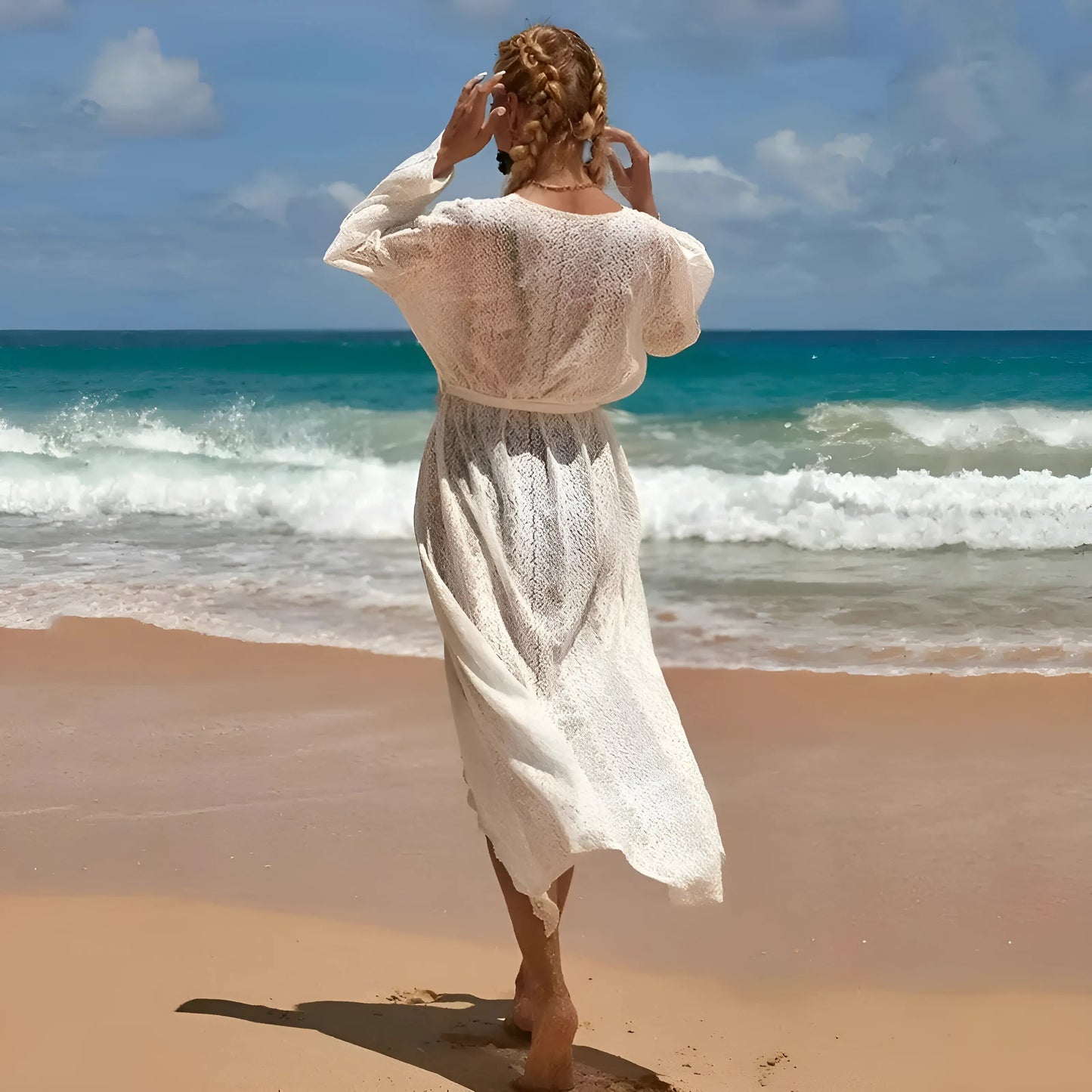 White Long Lace Beach Kimono