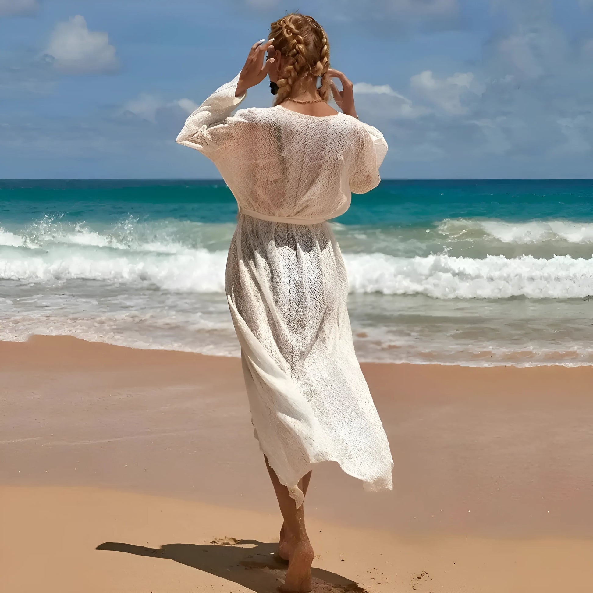 White Long Lace Beach Kimono