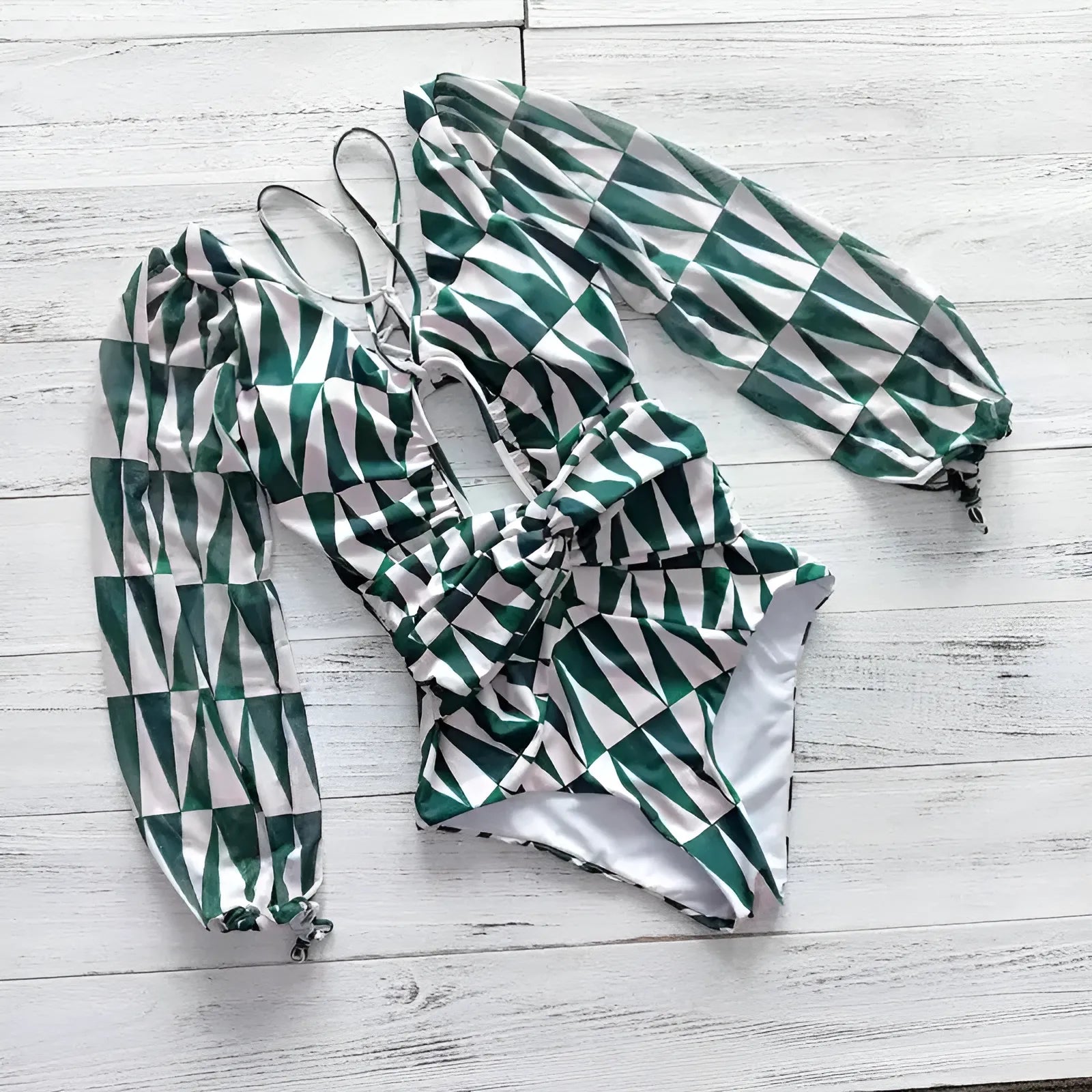 White Long Sleeve One-Piece Swimsuit