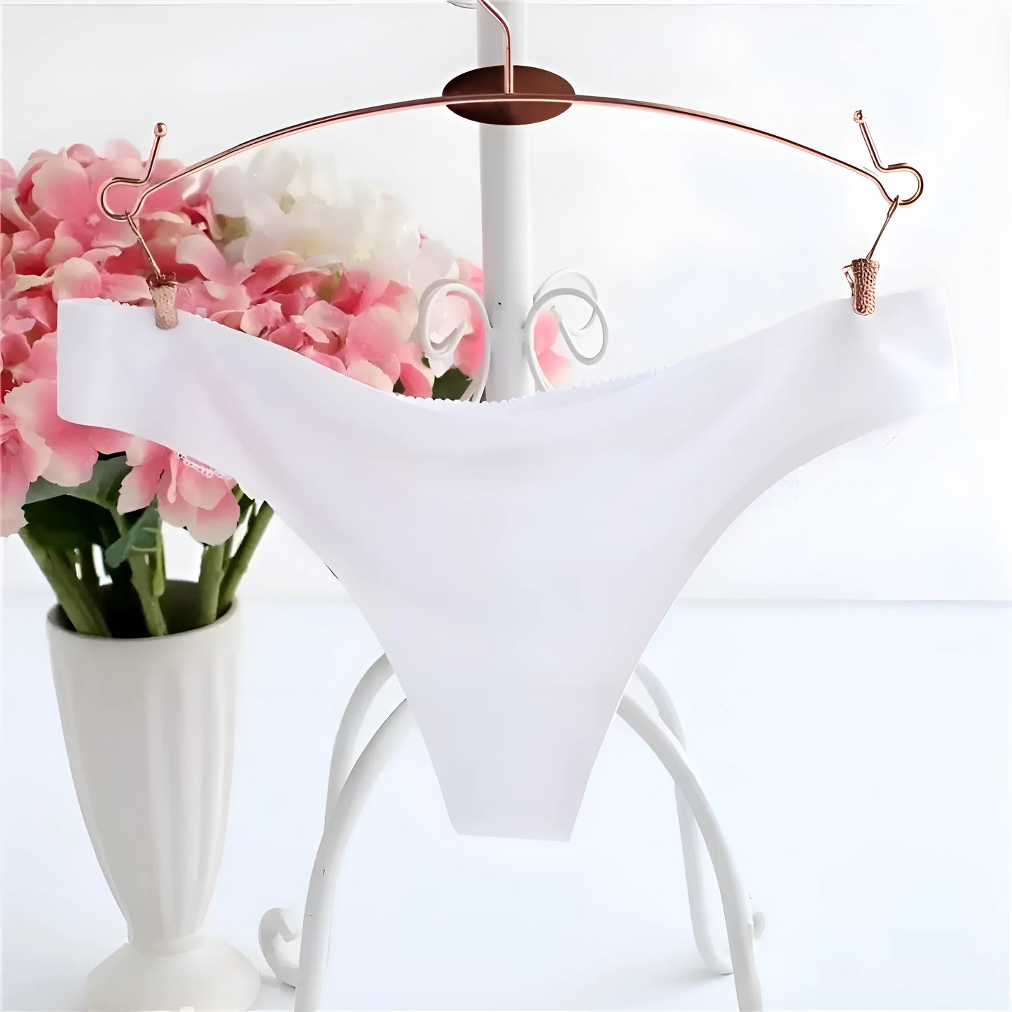 White Seamless String Briefs with Lace Back