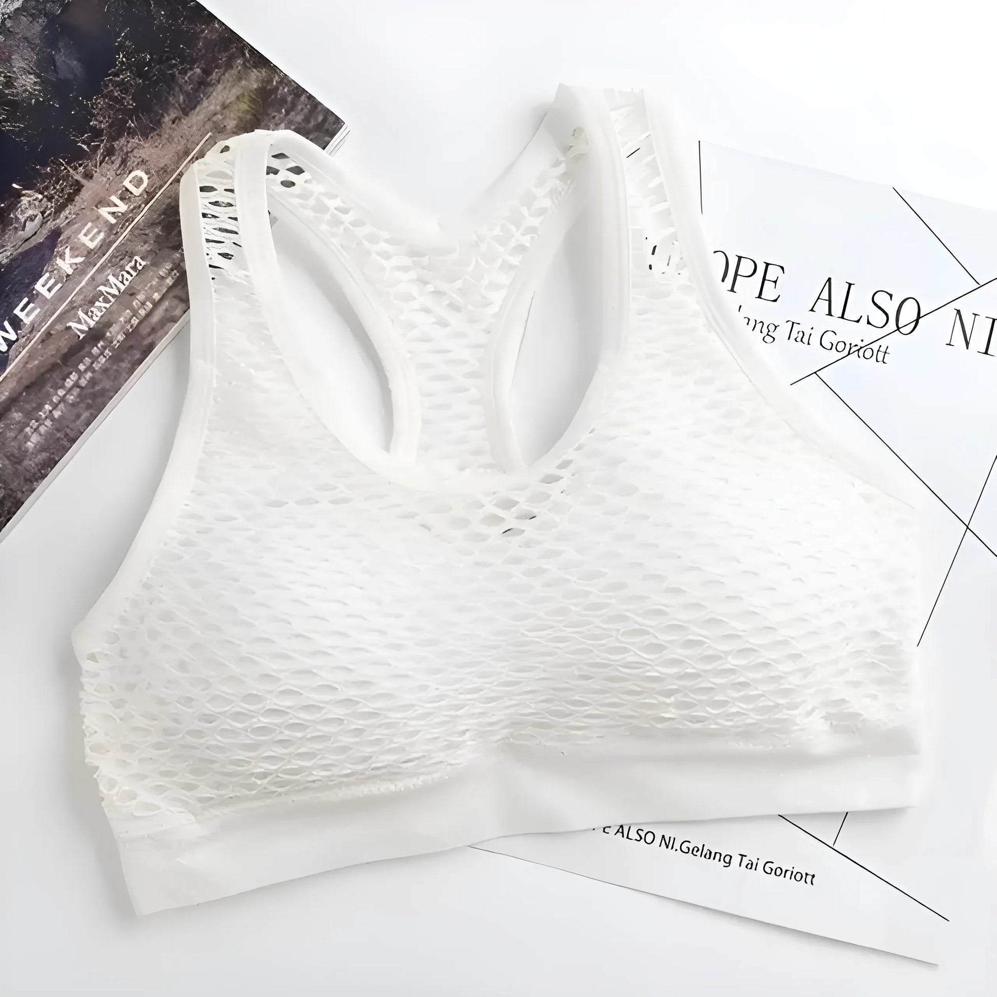 White Sports Bra with Mesh Detail
