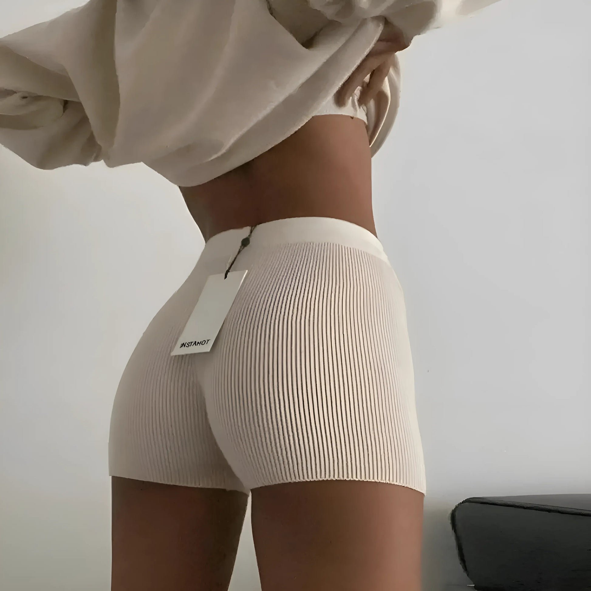 White Striped Ribbed Shorts