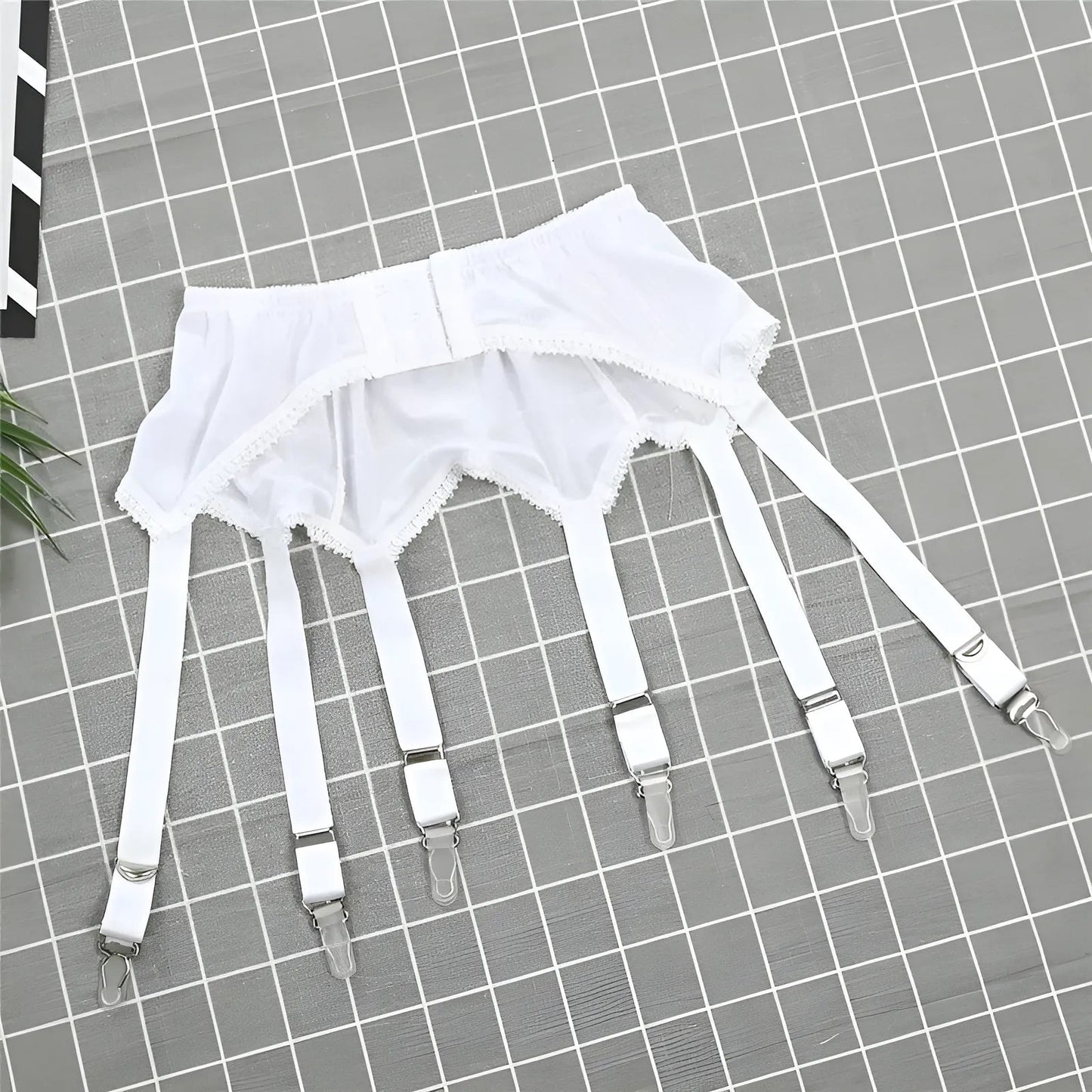White Suspenders for Stockings with Clips