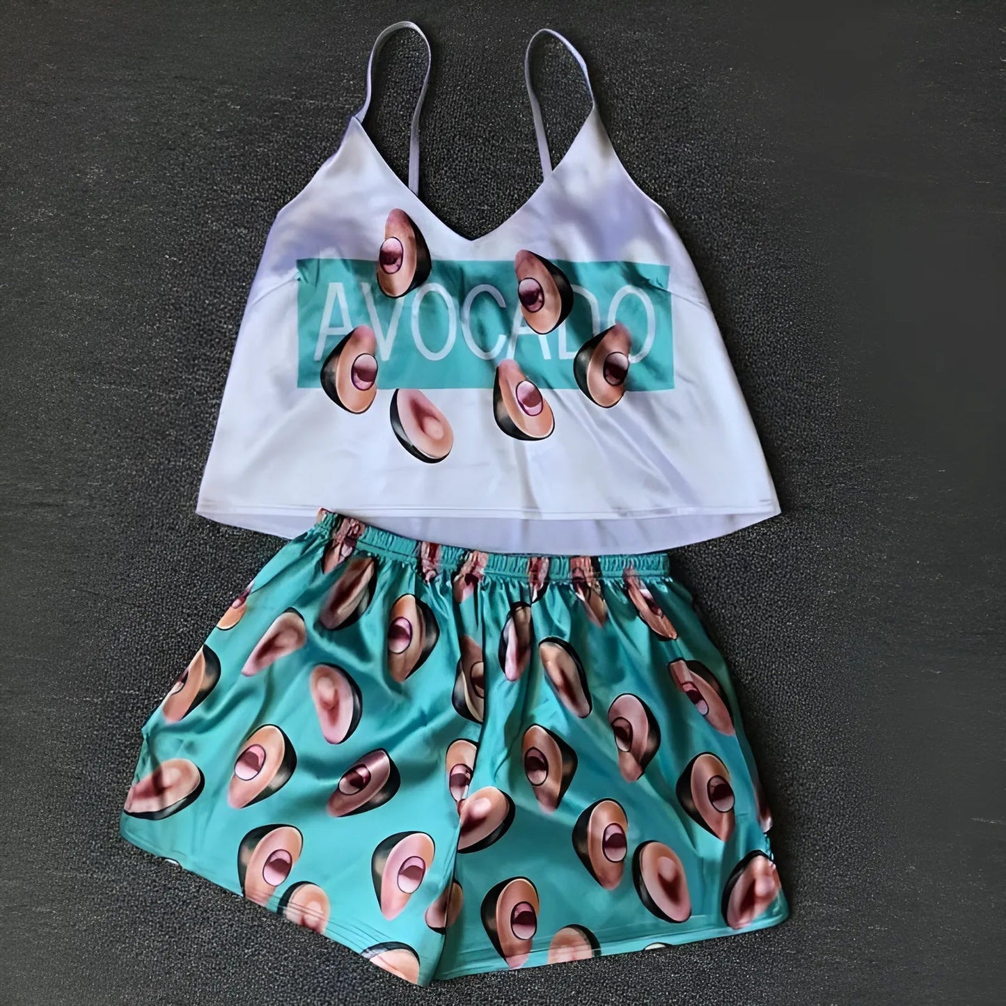 White-Turquoise Two-Piece Women's Avocado Pyjama Set