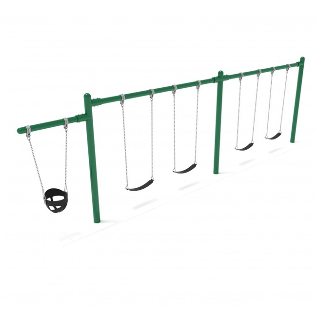 Cantilever Swing Set, 4 Belt Swings 2 Bucket Swings / Rainforest Green