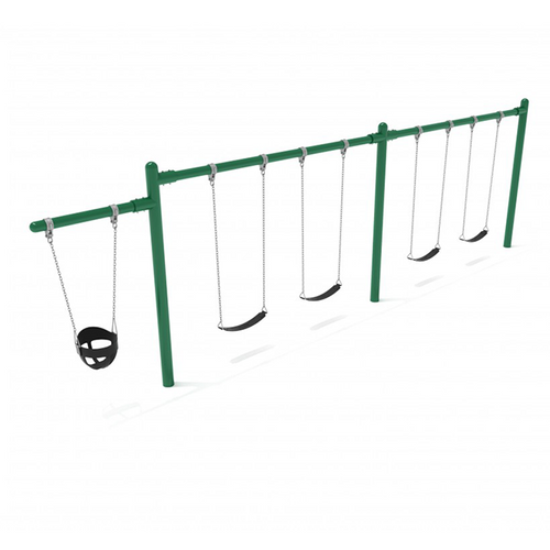 Cantilever Swing Set, 4 Belt Swings 2 Bucket Swings / Rainforest Green