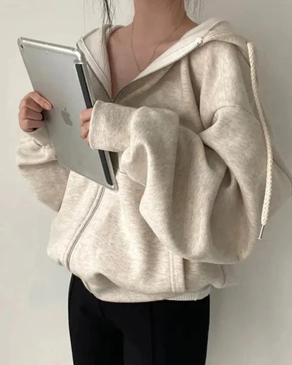 Oversized Zip-Up Hoodie with Hood