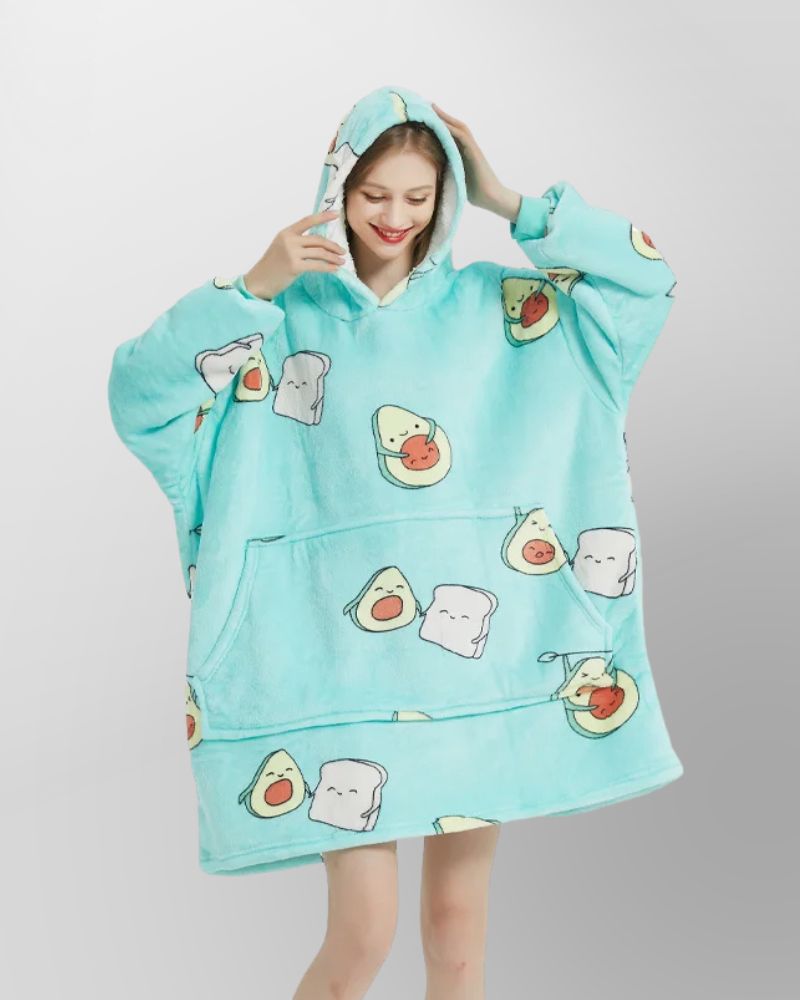 Warm hoodie blanket with a hood and pocket