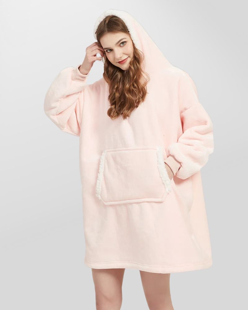 Warm hoodie blanket with a hood and pocket